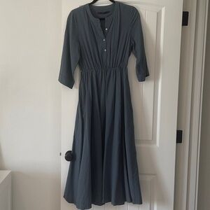 Jenni Kayne Slate Blue Ribbed Button-Front Maxi Dress